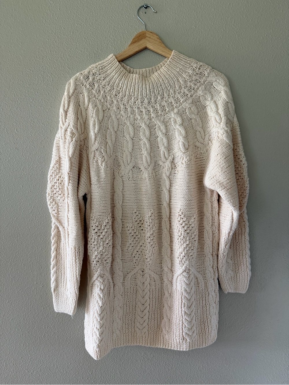 Vintage 90s Best American Clothing Co Cable Knit Mockneck Sweater Tunic Cream M
